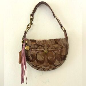 Authentic COACH Signature Brown & Tan Mini Hobo Bag with Pink Trim - B06J-10007